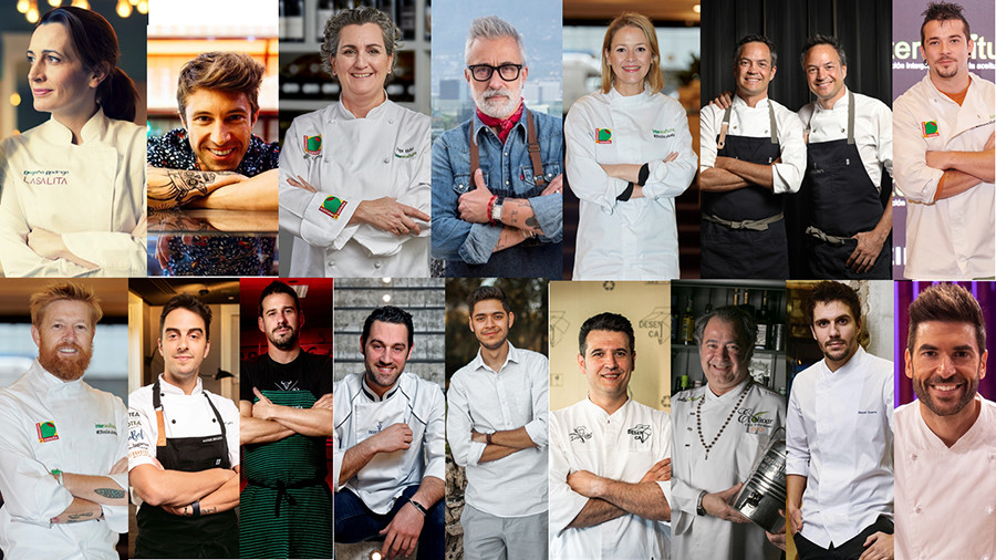 Grupo chefs aceitunas mesa oleo 5119