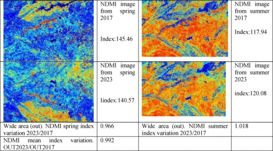 Utilizando imágenes NDMI de 2017 y 2023 en la misma área geográfica upm oleo220724